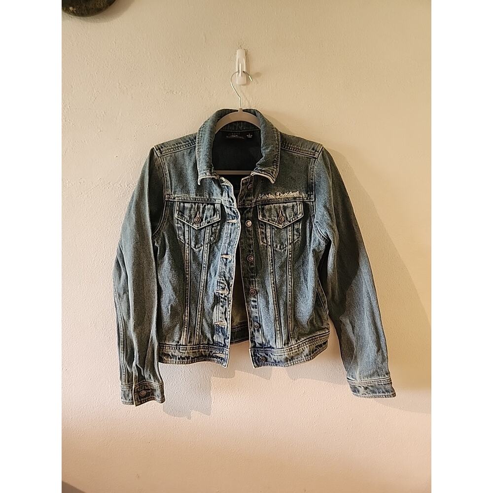 HD Harley-Davidson Women's Small Blue Denim Jacket Geniune Moterclothes Crop